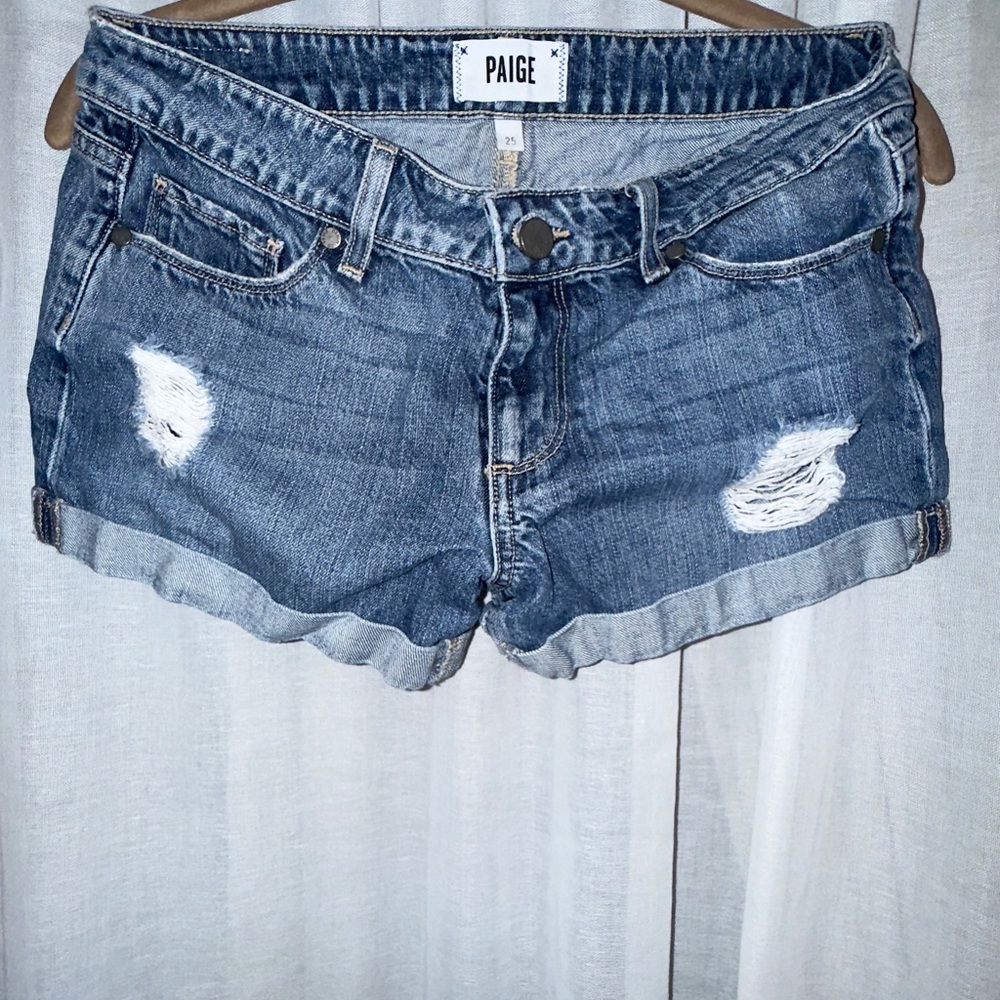 PAIGE Jimmy Jimmy Women's Distressed Denim Shorts - Blue